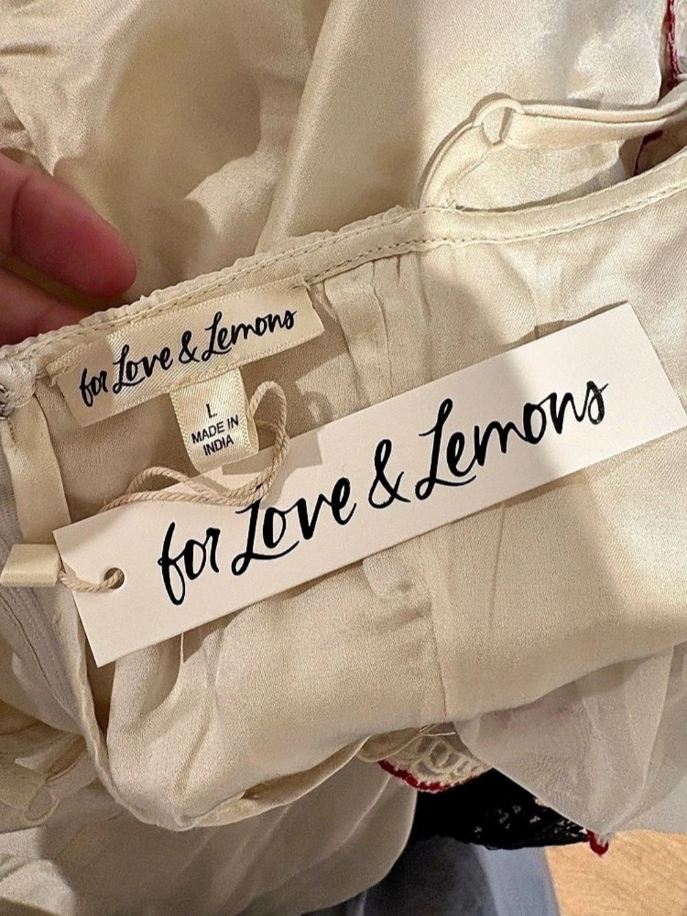 $389 NWT For Love & Lemons Amor Midi Slip Dress in Cream & Red Sz Large - Picture 6 of 15